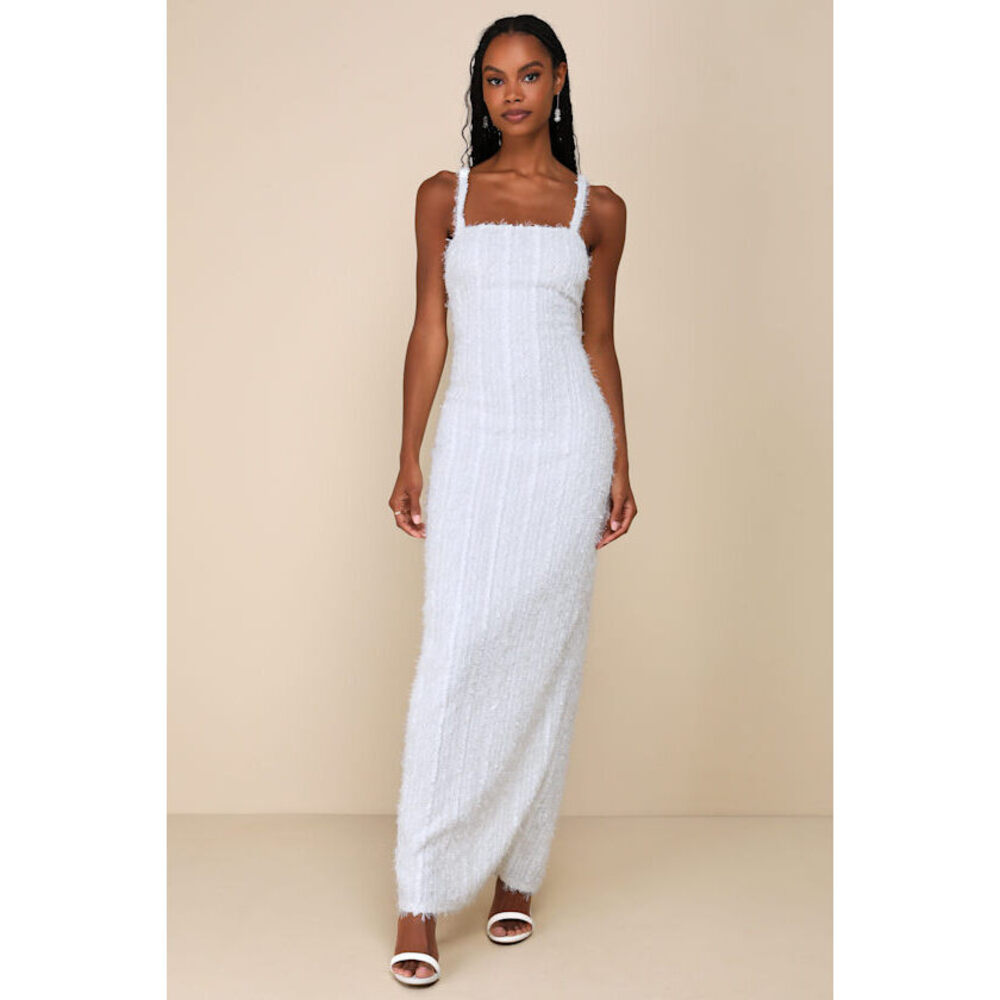 Lulus Sensational Invite White Textured Knit Sleeveless Maxi Dress - Size S